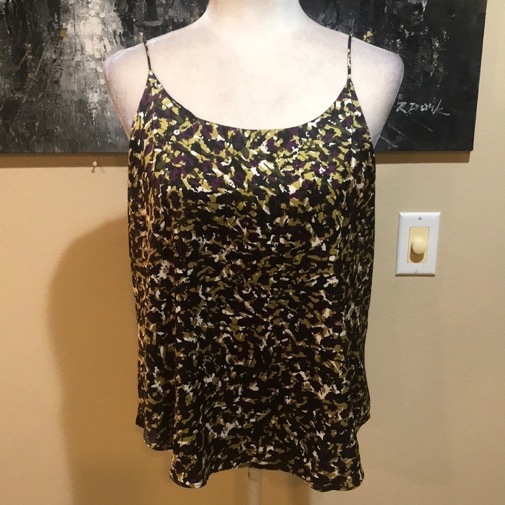 Bar III Black/Purple/Green Spaghetti Strap Silky Fully Lined Tank Top-Size L